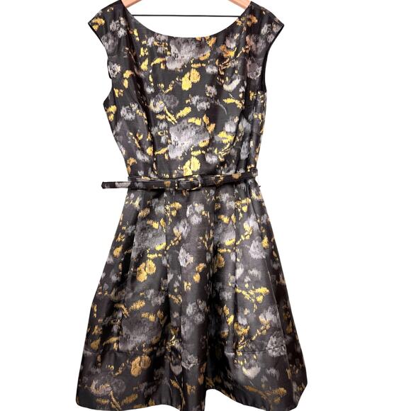 ELIZA J Jaquard Fit & Flare Dress Size 14 Party Floral Metallic Festive Holiday - Picture 2 of 16